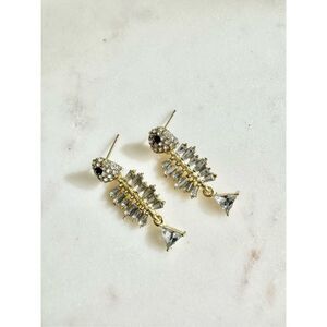 Pirate rhinestone skeleton fish dangle earring